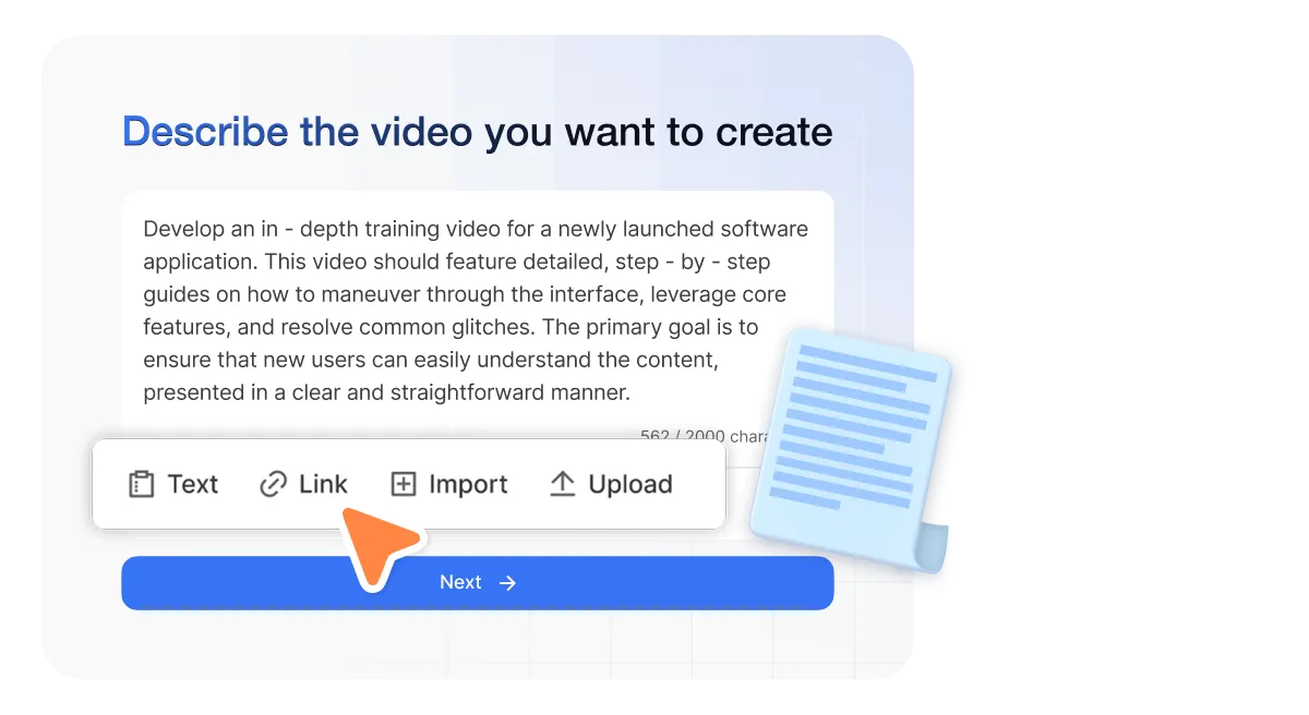 AI Director Mode turning a script, webpage, or document into a directed AI storyboard with structured scenes
